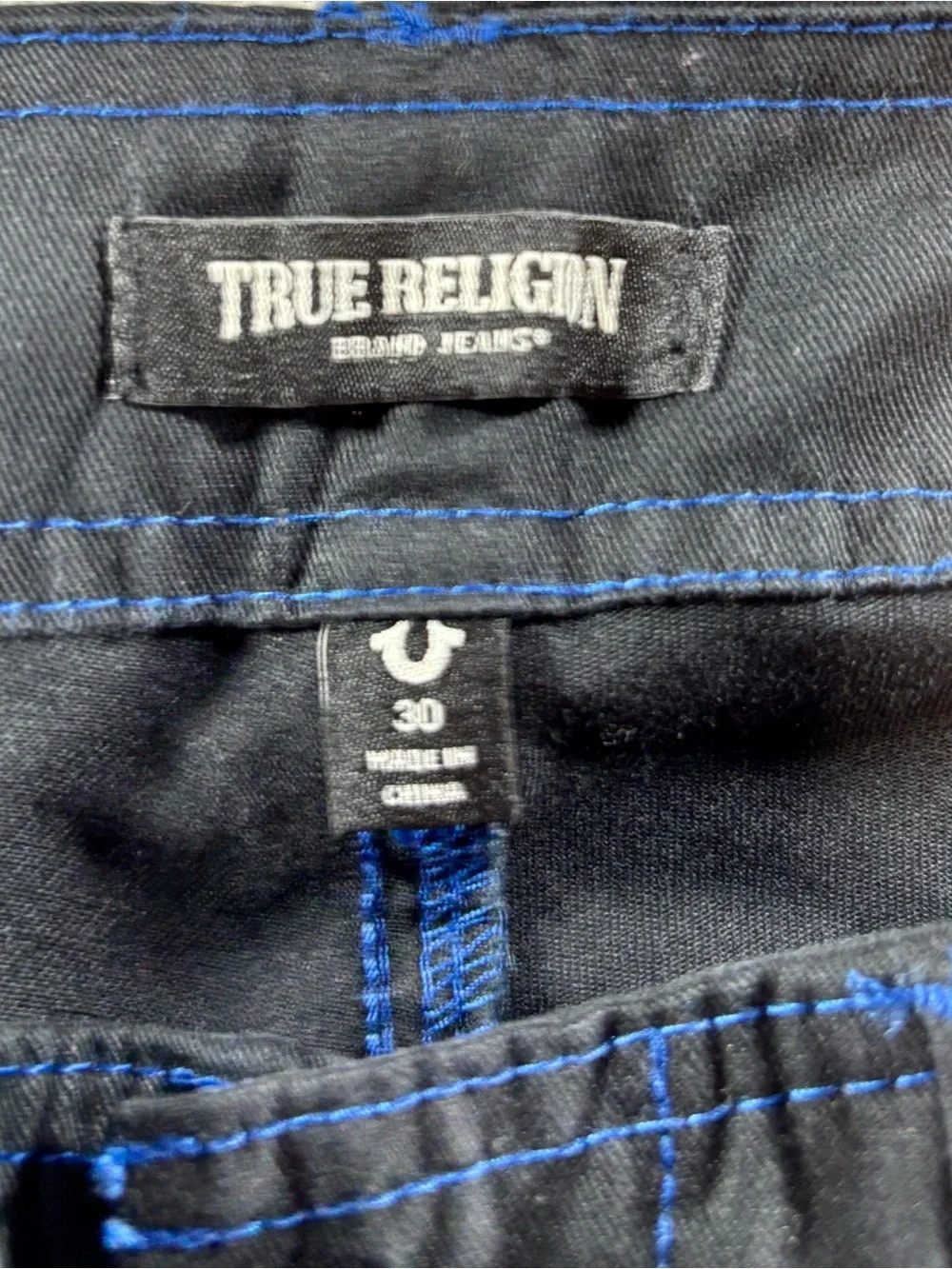 NWT True Religion Men’s Size 30 Jet Black/Pacific Blue Cargo Pants